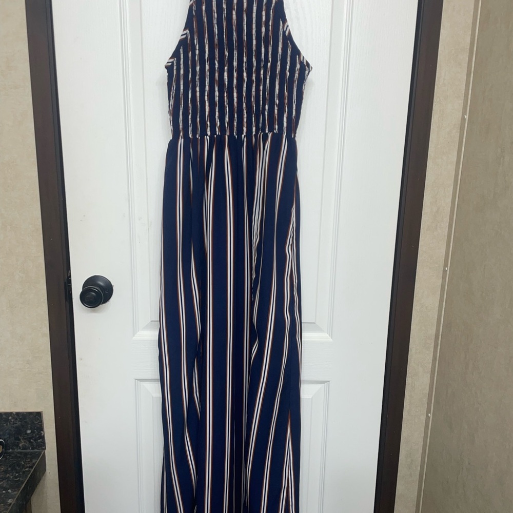 Altar'd State Navy Striped Maxi Dress